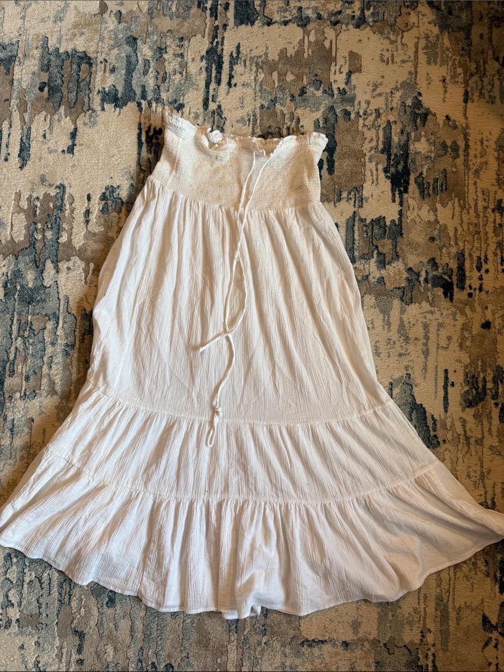 White Smocked Strapless Maxi Dress